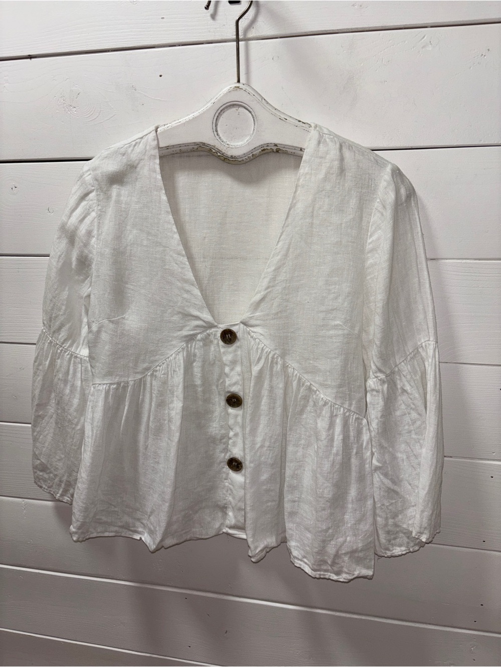 ZARA White Linen Blend Peplum Blouse – Size S - Picture 6 of 9